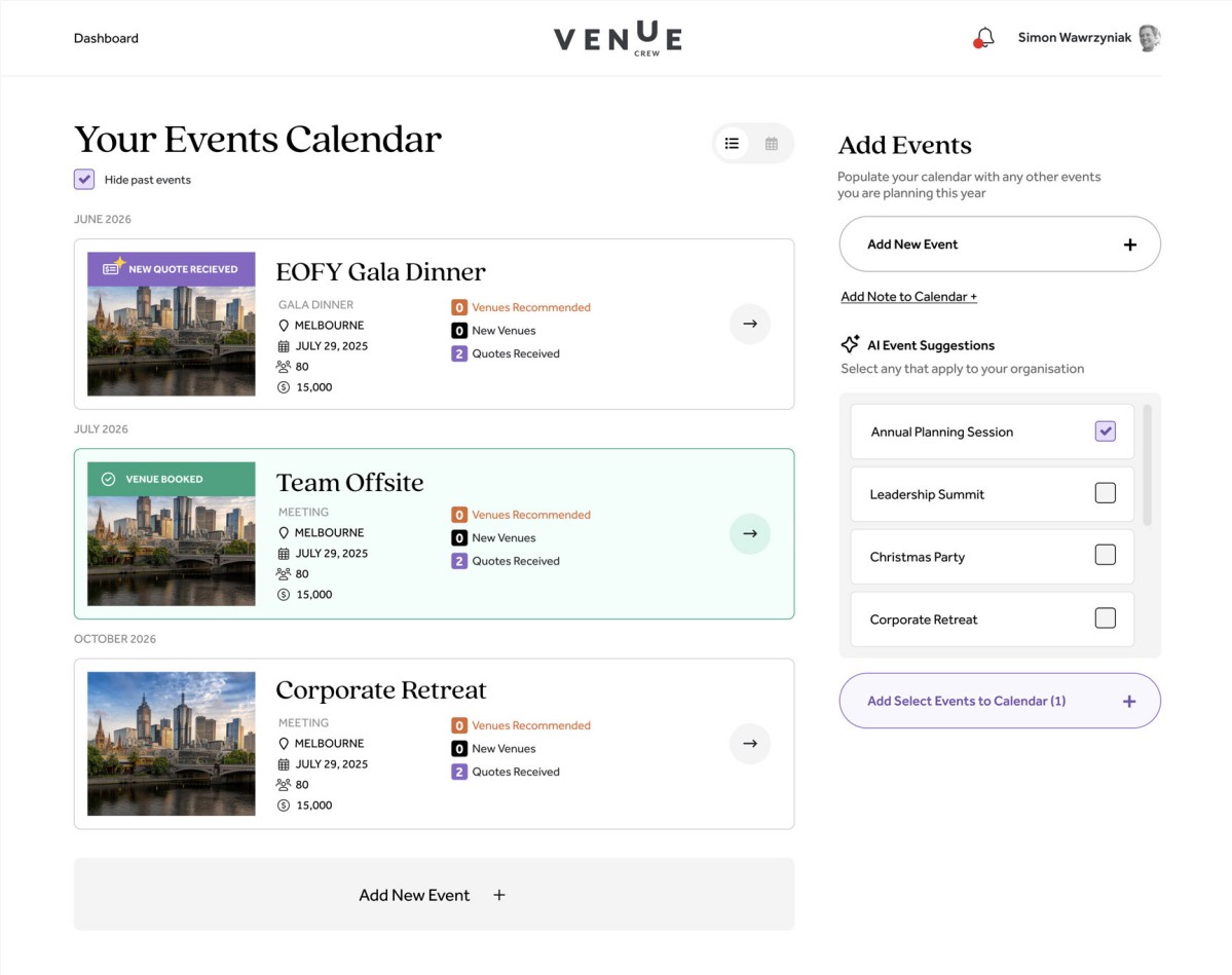 VenueCrew Portal Dashboard
