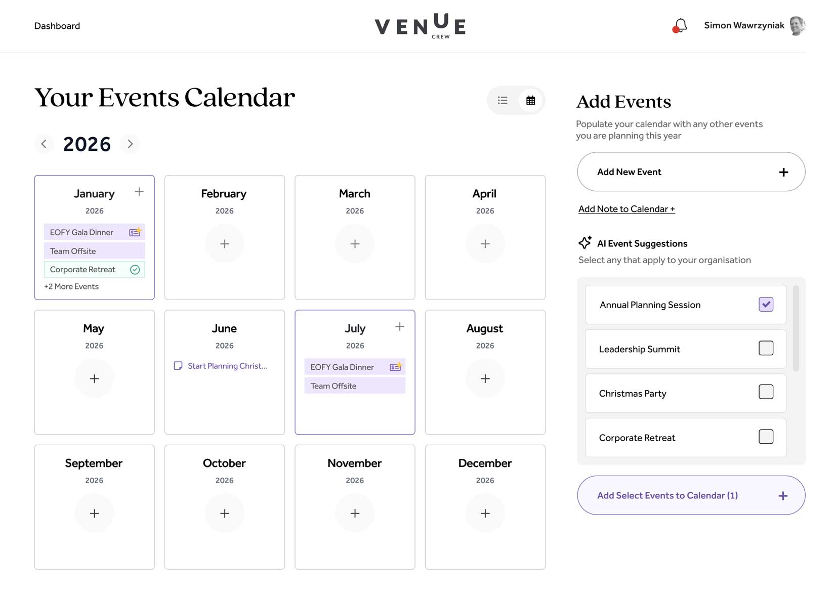 Event calendar view
